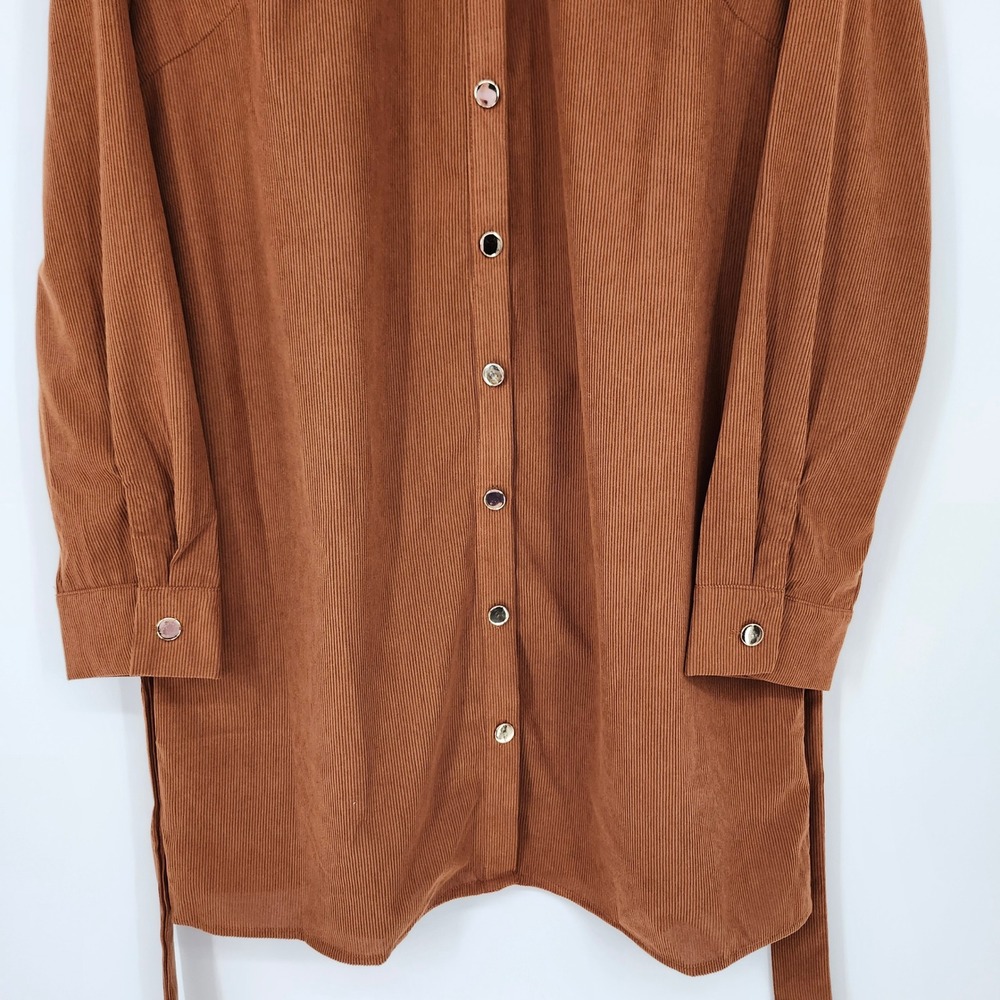 Cupshe NWT Brown Belted Corduroy Mini Dress Womens Large Earthy Indie Downtown - Picture 4 of 8